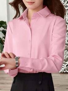 Camisa de mujer casual de manga larga a rayas con un solo abotonado - Rosa Pálido - Ver 9