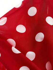 Vestido de línea A con cuello en V sin mangas, estampado de lunares y lazo en la cintura, adecuado para el Día de San Valentín y citas - Rojo - Ver 3