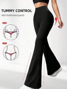 Pantalones acampanados negros para mujer, pantalones de yoga casuales, temporada de regreso a clases, ropa de mujer de otoño, pantalones, pantalones de chándal, pantalones largos para mujer de primavera - Negro - Ver 4