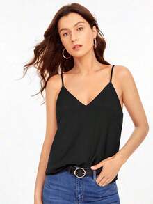 Top de camiseta sin mangas de color negro unicolor, uso casual de negocios, camiseta de otoño - Negro 4 - Ver 7