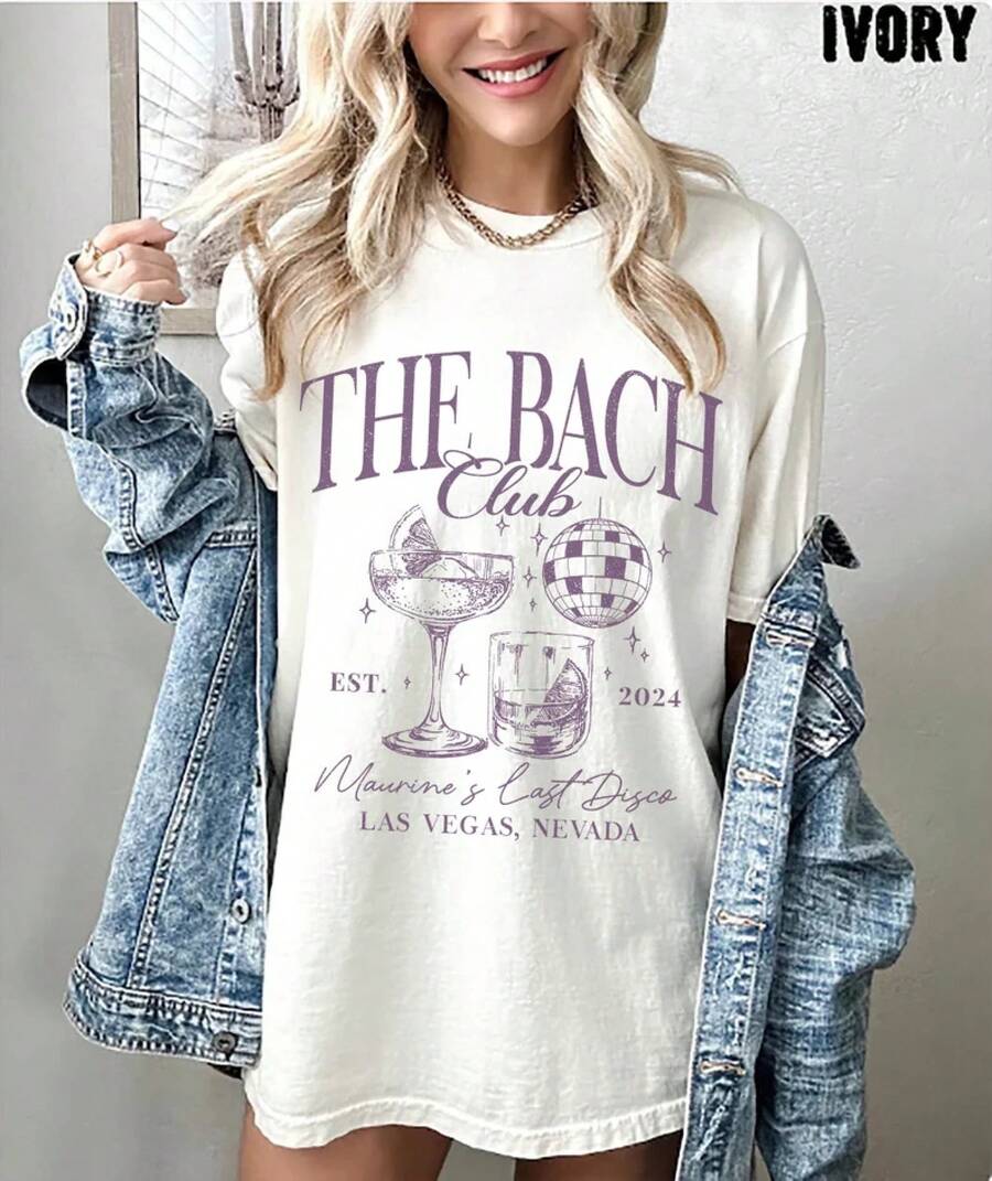 Camisetas Personalizadas para Despedida de Soltera con Temática de Cócteles, Última Fiesta de Soltera Disco, Camisetas a Juego para Damas de Honor, Personalizadas de Lujo para Club Social Disco Bach - Blanco - Ver 1