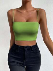 Top corto de color sólido ChicEase - Verde Oliva - Ver 6
