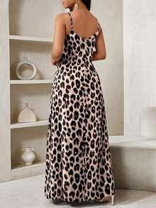 Lady Vestido largo con estampado de leopardo para mujer, estilo bohemio, sin espalda, holgado, vestido maxi suelto sin tirantes para cumpleaños, eventos, vacaciones, vestidos casuales, vestidos boho/bohemia/boho, top halter, ropa africana para mujer - Albaricoque - Ver 8