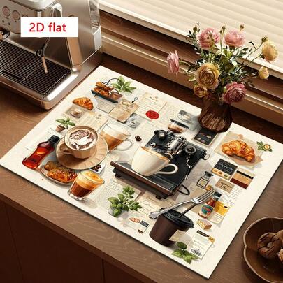 1 tấm lót máy pha cà phê, có họa tiết hạt cà phê, bánh sừng bò và kiểu cổ điển, thích hợp cho bàn ăn và quán cà phê, thấm hút tốt và đa năng, quà tặng gia đình, trang trí bàn làm việc.