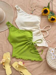 Blusa sin mangas de unicolor con bajo asimétrico, para verano - Multicolor 4 - Ver 6