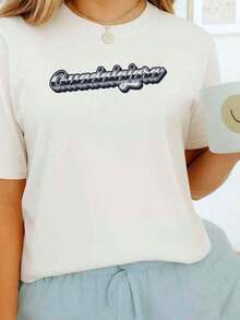 Women's White T-Shirt With Guadalajara Print - Soft Short Sleeve With Retro Print Of The Name Of The Mexican City (Guadalajara, Tijuana, Monterrey) - Casual And Sporty Round Neck T-Shirt For Spring Summer, Urban Wear, For Lounging At Home, Gift Idea - 白色 - 查看 7
