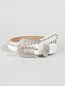 1pc Rivet Sexy Fashion Y2K PU Leather Belt, Rivet Waist Belt With Western Cowboy Buckle & Butterfly Rhinestone Buckle, Suitable For Daily Wear - Butterfly Diamond Buckle - View 3