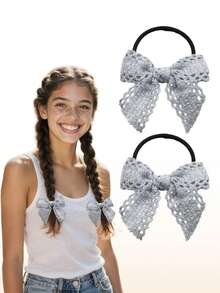 2 piezas Lazos para el cabello con flor de encaje de moda para niñas, accesorios para el cabello para fiestas - Multicolor - Ver 14