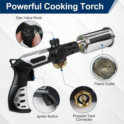 Asnfanl Professional Propane Torch With Powerful Adjustable Flame For Cooking Torch Tasks, BBQ Torch &Amp; Fast Charcoal Lighter For Home Kitchen, Grilling &Amp; Sous Vide Searing (Propane Tank Not Included)