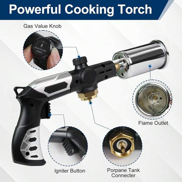 Asnfanl Professional Propane Torch With Powerful Adjustable Flame For Cooking Torch Tasks, BBQ Torch &Amp; Fast Charcoal Lighter For Home Kitchen, Grilling &Amp; Sous Vide Searing (Propane Tank Not Included)