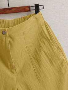 Pantalones de lino minimalistas casuales de unicolor para mujer, talla pequeña - Amarillo - Ver 7