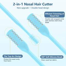 [12-Pack]Double-Sided Nose Hair Trimmer Set + Soft Cleaner | Stainless Steel & ABS | Pastel Colors (Deep Green, Sky Blue) | 360° Rotation, Battery-Free | Travel-Friendly For Men/Women - Nose Hair Knife - View 5