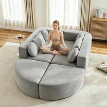 Modular Sofa Bed With Sleeping Function, Fully Compressed Cloud Sofa, Chenille, No Assembly Required, Grey, W292 X D165 X H68 Cm - Gray - View 8