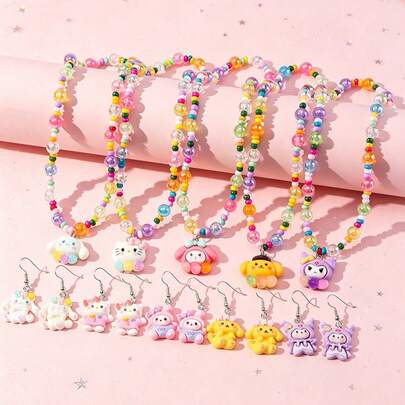  Bộ 3 món Sanrio dành cho bé gái, mặt dây chuyền hình mèo con và cún con dễ thương, gồm vòng cổ và bông tai, thích hợp làm quà tặng cho các bữa tiệc, trường học, sinh nhật, màu ngẫu nhiên.