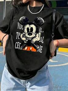 Unisex Disney Sketch Mickey Tee, Artistic Print, Casual Fit,  Unique For Everyday. - màu đen - Xem 3