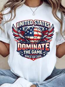 Camiseta de fútbol de EE. UU. Copa Mundial 2026 Camiseta de aficionado al fútbol americano, Estados Unidos domina el juego. Camiseta unisex de algodón puro de 220 g. Peso ideal para todas las estaciones, adecuada tanto para hombres como para mujeres. Tejido duradero de alta calidad, suave al tacto y de larga duración. Parte superior transpirable. Adecuada para mujeres en primavera y verano, vacaciones, Día de la Madre, Día de la Independencia. - Blanco - Ver 1