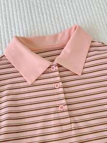 Conjunto de 2 piezas de camiseta de manga corta a rayas y minifalda de moda casual para mujer, primavera/verano 2026.Ropa de mujer de verano, conjunto de playa para el Día de San Valentín, estilo Y2K en color rosa claro - Rosa Pálido - Ver 5
