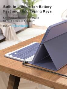 适用于 iPad A16（第 11/10 代）、第 9/8/7 代（10.2 英寸）、iPad Air（10.9/11 英寸）的键盘保护套，采用 TPU 翻盖 PMMA PU 皮革材质，包含无线蓝牙键盘（150mAh 电池）和支架，薰衣草紫色 - 淺灰紫 - 查看 3