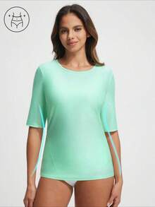 Baleaf UPF50+ Rash Guard For Women Elbow Length UV Protection Swim Shirts Quick Dry Sun Shirts Lightweight Swimsuits Top - 淺綠 - 查看 7