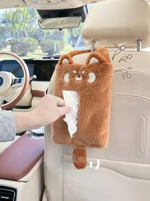可愛毛絨小狗車用面紙盒收納架，日系掛式車用面紙盒，適用頭枕座椅靠背，柔軟卡通動物熊狗紙巾面紙分配器，汽車內飾配件 - A - 查看 6