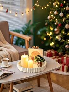 Decorative Coffee Table Tray, White Round Tray, Modern Wavy Tray, Suitable For Living Room, Dining Room, Kitchen Countertop And Bathroom As Decorative Centerpiece. Multi-Functional Tray, Not Suitable For Food Contact. - Multicolor - View 4