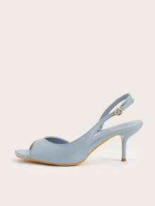 Minimalist Square Toe Open Toe Open Heel Strap Stiletto High Heel Sandals, Suitable For Office,Summer Shoes - Baby Blue - View 2