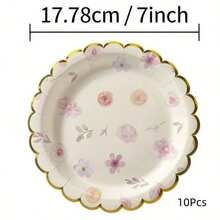 10/20pcs Gold Foil Lace Floral Party Plates, Perfect For Graduation, Bachelorette Party, Birthday Party, Wedding And Baptism - Retro Floral - View 8