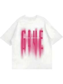 Playera mujer de algodón suave con estampado gráfico moderno en degradado rosa, manga corta holgada, estilo casual veraniego y diseño cómodo para uso diario - Blanco - Ver 7