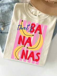 DrmWander "That's Bananas" Printed Casual T-Shirt With Mexican Stripes, Fresh And Sweet Style, Women's Summer Clothes, Women's Vacation Outfits, Women's Beachwear, New Release - 杏色 - 查看 7