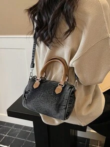 Túi xách đeo vai dáng xô lớn bằng rơm đan mới dành cho nữ, dung tích lớn. - màu đen - Xem 5