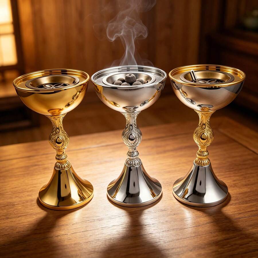 1pc High-Leg Metal Incense Burner / Mabkhara / Bakhoor Burner, Made Of High-Gloss Electroplated Metal Material In Bright Gold And Silver Dual Colors, Fade-Resistant