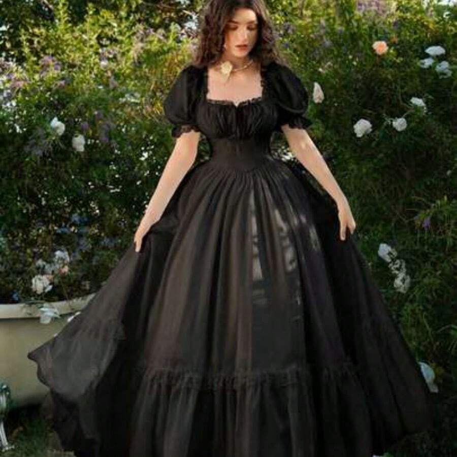 MOD Plus Size White Maxi Lace Ruffled Victorian Vintage Dress, Party Dress, Prom Dress, Exquisite Craftsmanship,Graduation Dress,Birthday Dresses For Women - Negro - Ver 1