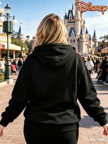 Official Disney Licensed 250G Leopard Print Minnie Mouse Hoodie, Women's 100% Polyester, Fall & Winter Style, Ideal For Commuting, Daily Office & Casual Wear, Perfect Gift For Wife & Girlfriend - Black - View 2