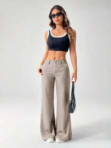 Nuevos pantalones de traje de estilo casual de cintura baja para otoño e invierno - Gris Claro - Ver 4