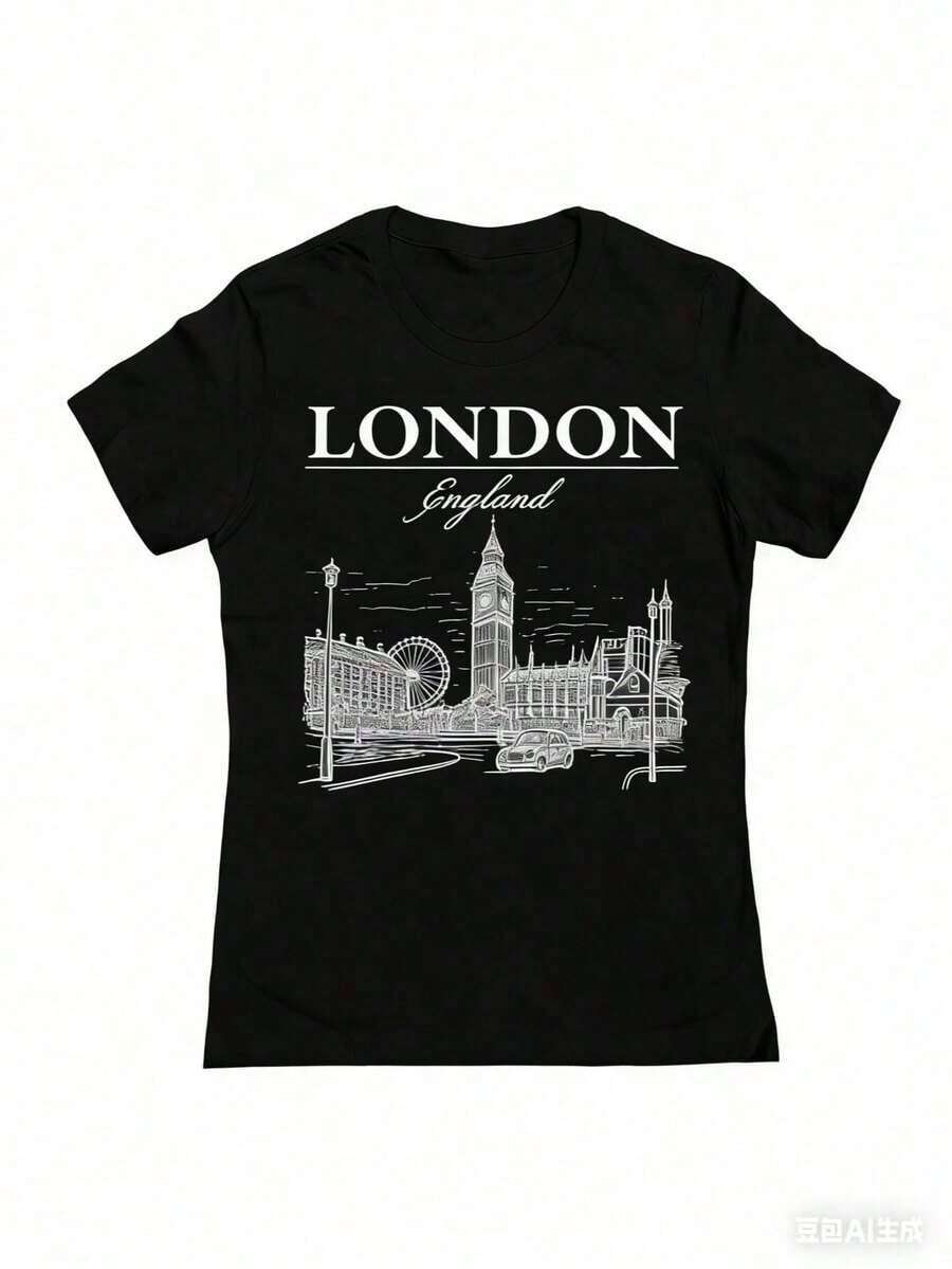 Moda 2026 Para Mujer Cotton T-shirt Casual Calidad Social Collective London Tm Graphic Cotton Ladies Fitted-Shirt100% Comfortable Cotton Unisex Comfortable Retro Cotton T-Shirt-K91 Camiseta Básica Unisex - Negro - Ver 1