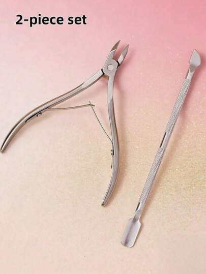 1 Set Stainless Steel Nail Clipper, Cuticle Pusher & Remover, Professional Nail Salon Tools, Nail Edge Trimmer, Nail File, Suitable For Beginners. Durable Manicure Tools, 2-In-1 Stainless Steel Cuticle Pusher & Remover, Dual-Head Stainless Steel Home Kit. Random Color & Style