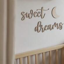 1套北歐風木製「Sweet Dreams」2D平面牆貼裝飾，遊戲室/居家牆面藝術攝影道具，可愛臥室房間裝飾 - 彩色 - 查看 2