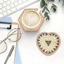 8pcs/Set Hexagon Bamboo Coasters, Handcrafted, Suitable For 10.5cm/4.1" Wooden Fruit Plate Decor, Woodworking Craft Supplies - Ginger - View 5