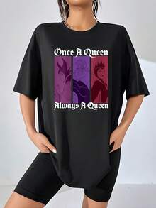 Illustration Showing Three Powerful Queens Symbolizing Strength, Independence, And Elegance With Inspirational Phrases About Female Confidence; Comfortable And Modern Women's T-Shirt - 黑色 - 查看 1