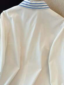 Camisa de efecto de mezclilla de parchwork casual para mujer, otoño/invierno - Blanco 2 - Ver 4