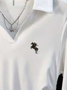Camiseta blanca de manga larga para mujer con estampado de cerezas rojas dulces, cuello polo, cintura ajustada.Perfecta para el otoño.Nuevo estilo, camiseta de moda.Regalo para vacaciones, regalo para hermanos, regalo para hermana, regalo para mamá, regalo para el Día de la Madre.Informal, minimalista, top con estilo. - Blanco 2 - Ver 5