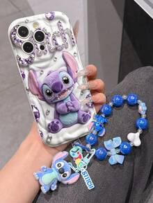 Disney Has Authorized, Phone Case - Chain Set, The Stitch Lilo & Stitch 3D Phone Case Plus A Silicone 3D Stitch Bracelet With Metallic Ring Removable Bracelet, Stitch And Angel Pattern, Compatible With Iphone17/16/15/14/13/12/11/XS/XR/X Plus Pro Max, A Stylish Cartoon Phone Case, The Perfect Gift Choice, Phone Protection, Durable Phone Cover, Great Gift For Friends And Family. - trắng - Xem 2