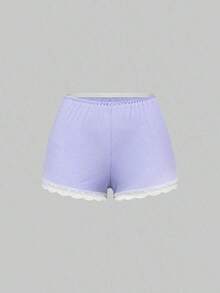Conjunto de pijama casual de camiseta de tirantes acanalada y shorts con encaje - Púrpura malva - Ver 8