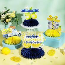 8pcs Lemon Blue Tile Birthday Party Decorations, Honeycomb Table Centerpieces Suitable For Sunny Lemon Theme Party, Amalfi Coast Style Summer Birthday Supplies - V14 - View 4