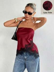 Top bandeau con encaje satinado mate - Burdeos - Ver 4