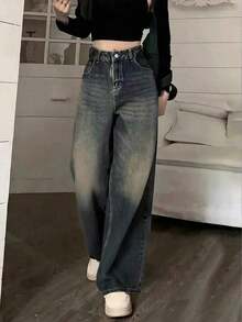 Jeans informales de pierna ancha con bolsillos para adolescentes - Agua verde azul - Ver 1