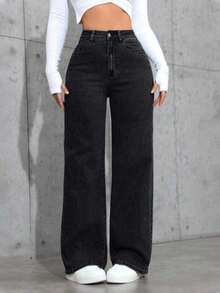 Jeans de pierna recta de color claro para adolescentes - Gris Oscuro 2 - Ver 1