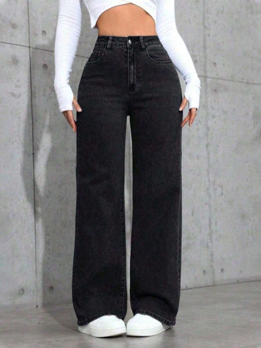 Jeans de pierna recta de color claro para adolescentes - Gris Oscuro 2 - Ver 1