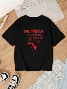 Casual de las mujeres de manga corta de punto Casual alrededor del cuello Drop Shoulder T-Shirt de longitud Regular VHZE - Negro - Ver 3