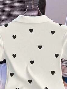 Camiseta de mujer casual de manga corta con cuello polo, estampado de caballero a rayas y contraste de color - Blanco 4 - Ver 6